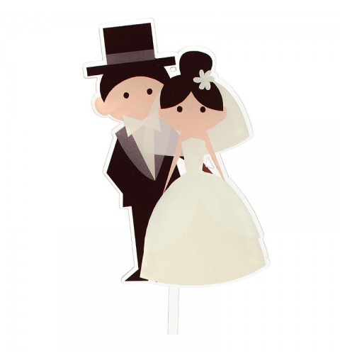 Cake Toppers in plexiglass sposi bianco e nero 8,9 x 17,1 cm  ple037