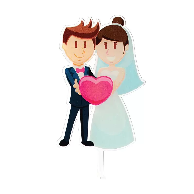 Cake Toppers in plexiglass sposi con cuore 7,5 x 16,3 cm  ple033