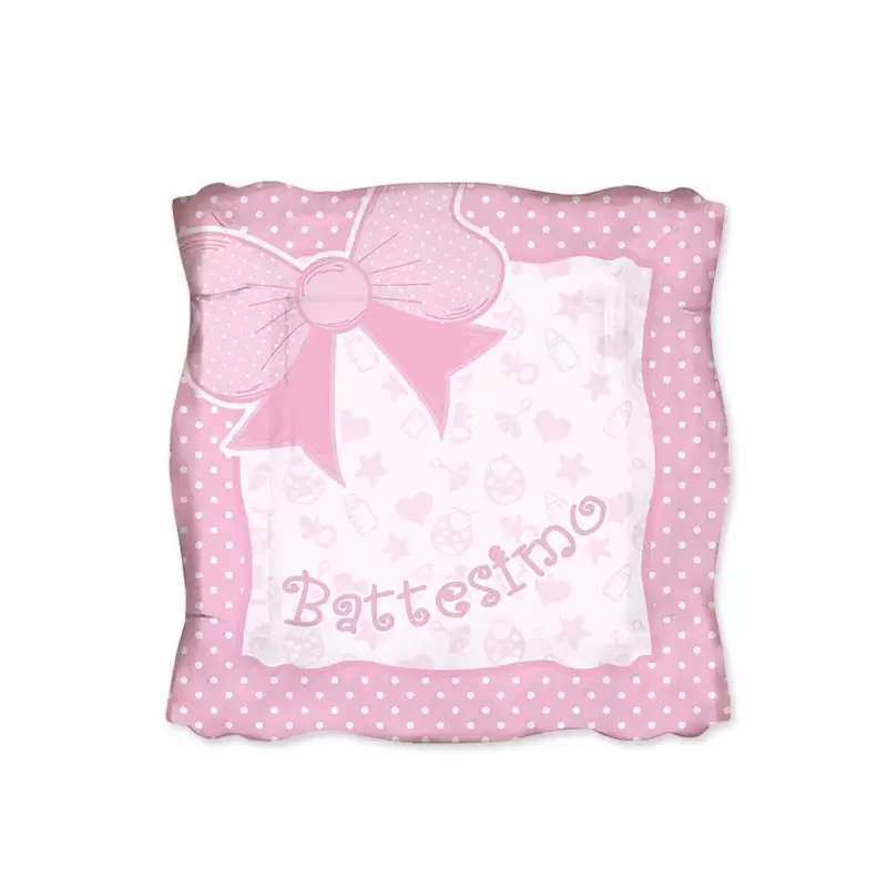 Piatti dessert battesimo fiocco quadrato rosa  61906