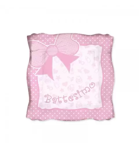 Piatti dessert battesimo fiocco quadrato rosa  61906