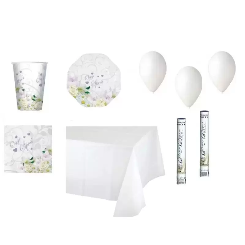 KIT N.30 OGGI SPOSI MATRIMONIO + PALLONCINI BIANCHI E 2 TUBI SPARACORIANDOLI
