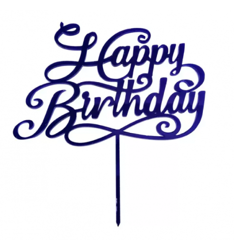 CAKE TOPPER HAPPY BIRTHDAY BLU IN PLEXIGLASS