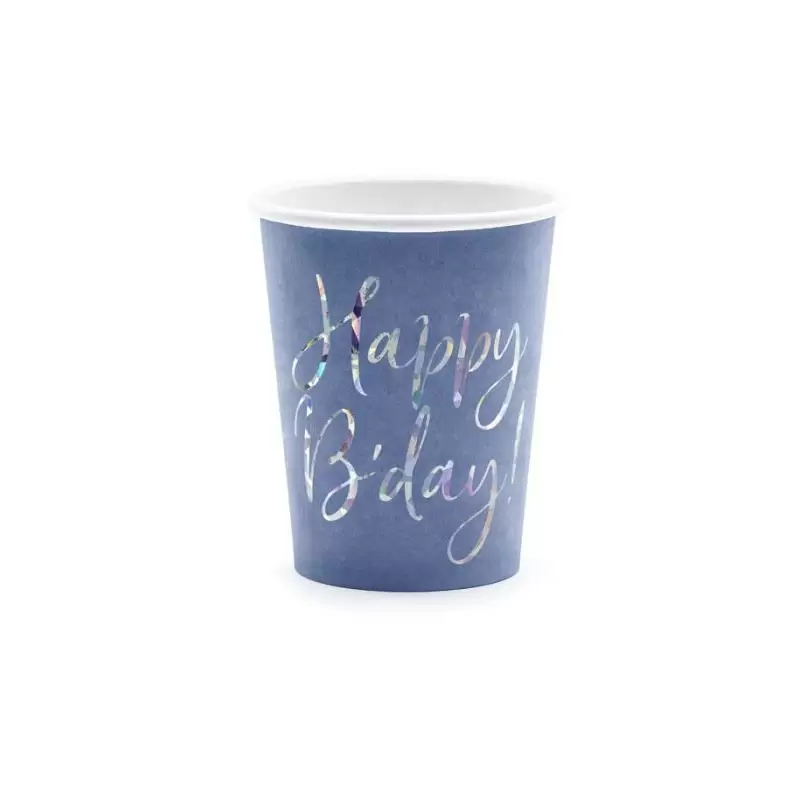 6 bicchieri Happy B\'day! blu navy 220ml con scritta olografica KPP63-074
