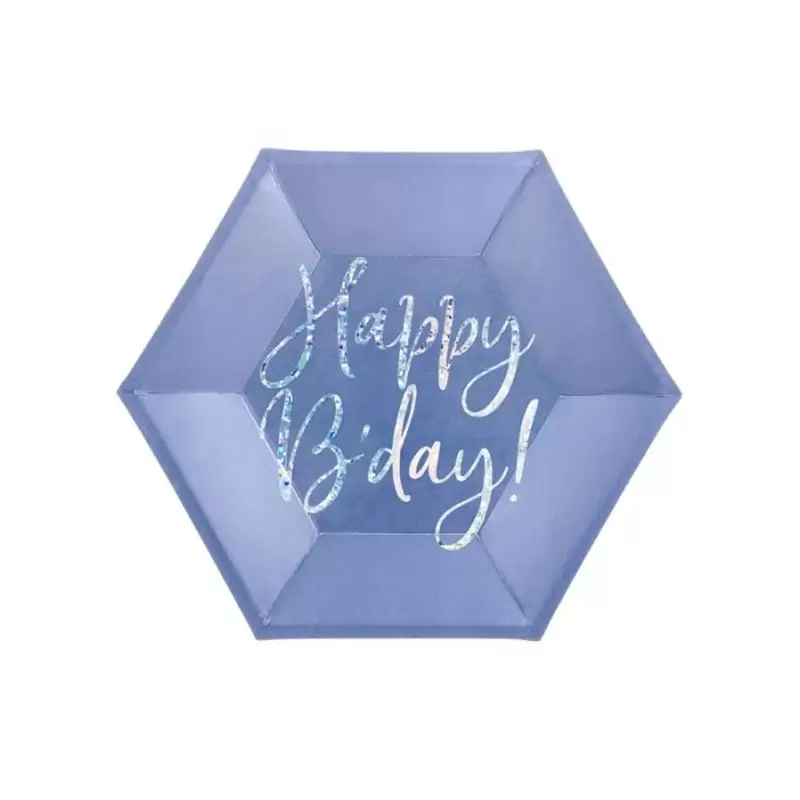 6 Piatti Happy B\'day ! blu navy 20cmcon scritta olografica TPP63-074