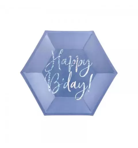 6 Piatti Happy B\'day ! blu navy 20cmcon scritta olografica TPP63-074