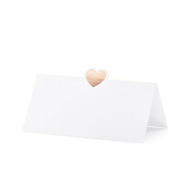 Segnaposto in carta bianca con cuore metallico oro rosa 10x5cm 10 pz. WS10-019R