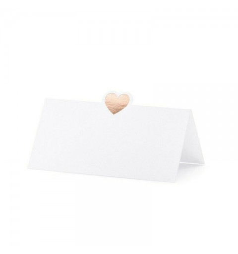 Segnaposto in carta bianca con cuore metallico oro rosa 10x5cm 10 pz. WS10-019R