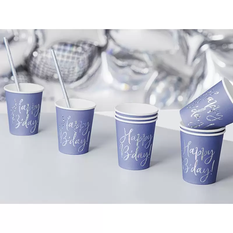 6 bicchieri Happy B\'day! blu navy 220ml con scritta olografica KPP63-074