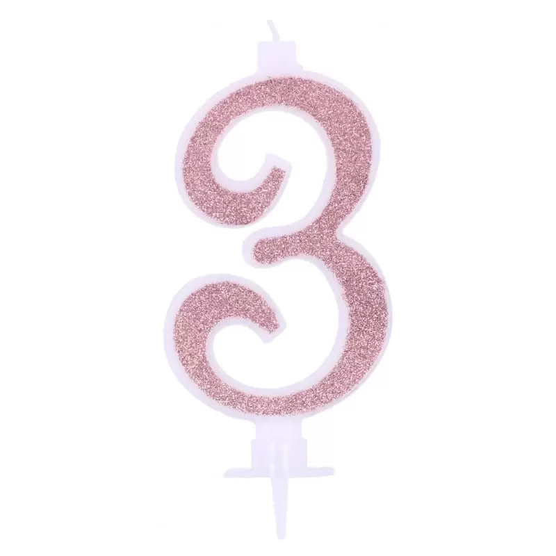 candelina 12 cm glitterata rose gold n.3  C813
