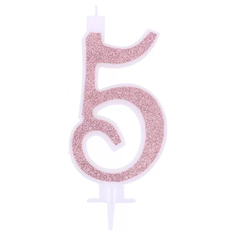 candelina 12 cm glitterata rose gold n.5  C815