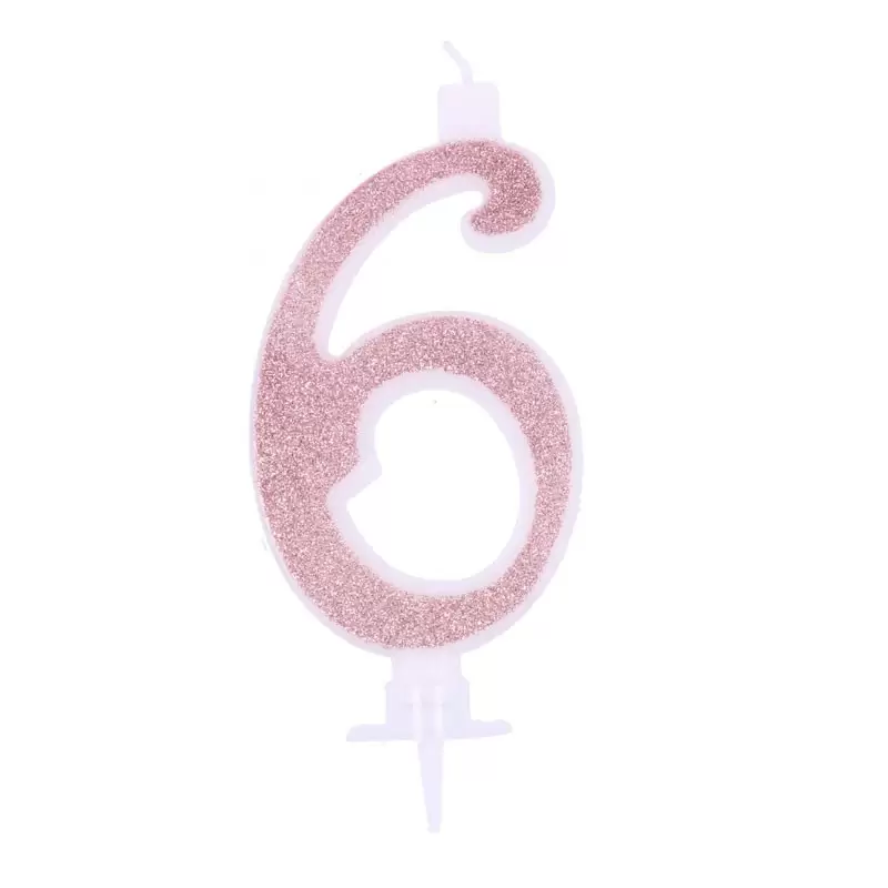 candelina 12 cm glitterata rose gold n.6  C816