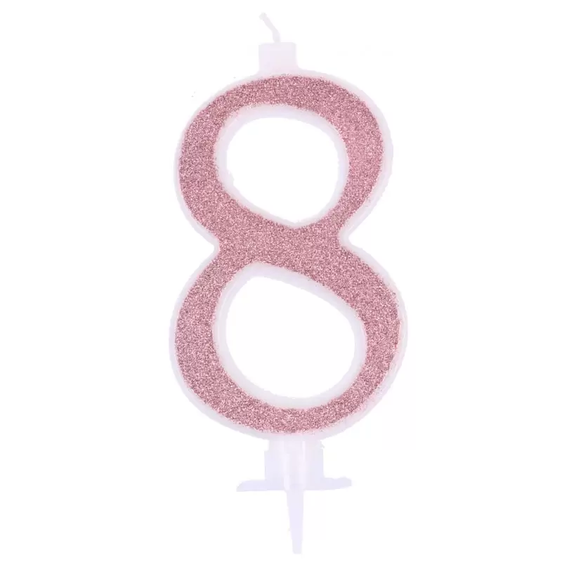 candelina 12 cm glitterata rose gold n.8  C818