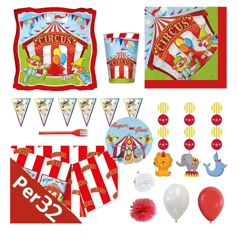 Kit n.63 circus party - addobbi per compleanno 32 persone