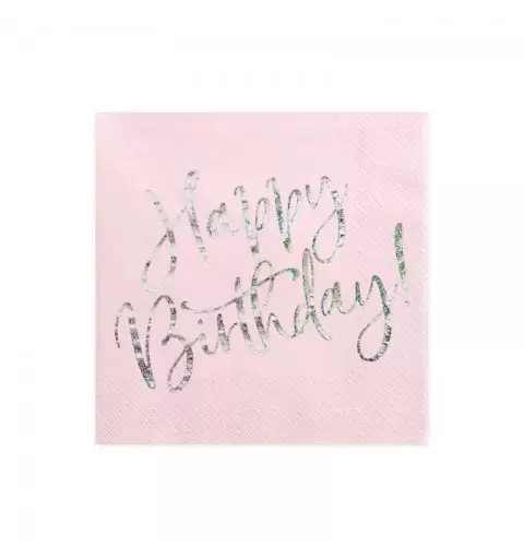 tovaglioli Happy B\'day! rosa cipria chiaro con scritta olografica SP33-80-081PJ 20 pz. 33 x 33 cm