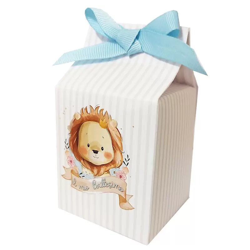 Scatolina in cartoncino milk battesimo leoncino celeste 5,5 cm  x 6 cm