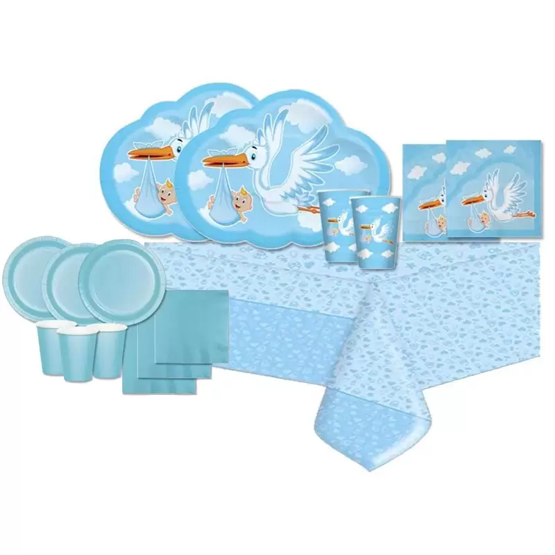 KIT CICOGNA NUVOLA CELESTE CON MONOCOLORE IN CARTA CELESTE
