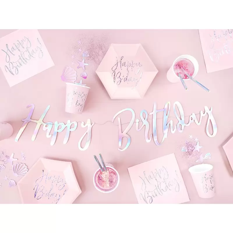tovaglioli Happy B\'day! rosa cipria chiaro con scritta olografica SP33-80-081PJ 20 pz. 33 x 33 cm