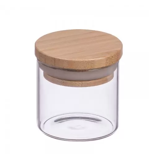 Portaspezie in vetro coperchio legno d.5 x h.6 cm 65801 1 pz.