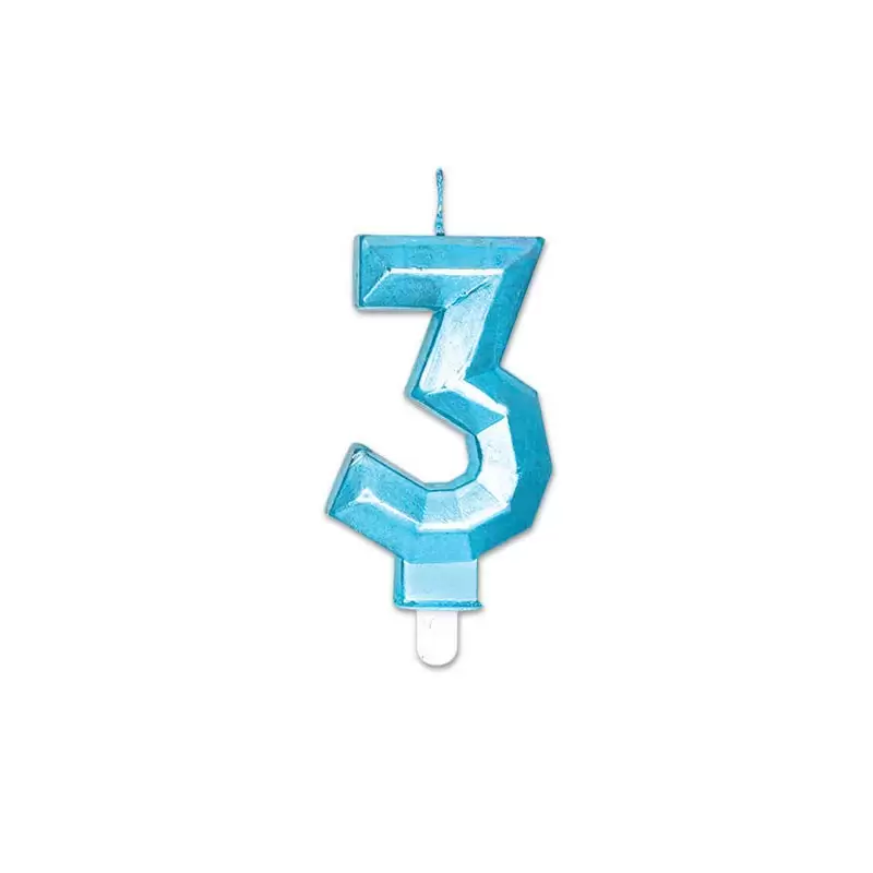 Candelina Diamant blu Metal 9 cm numero 3 72893