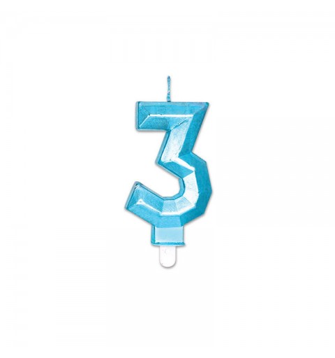 Candelina Diamant blu Metal 9 cm numero 3 72893