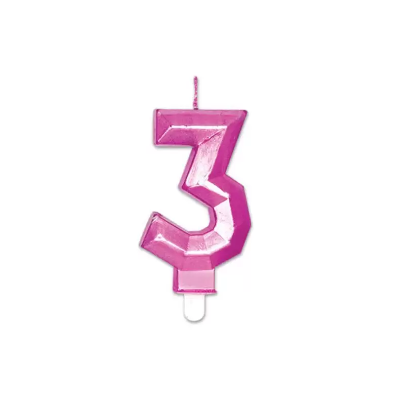 Candelina Diamant Fucsia Metal 9 cm numero 3 72883