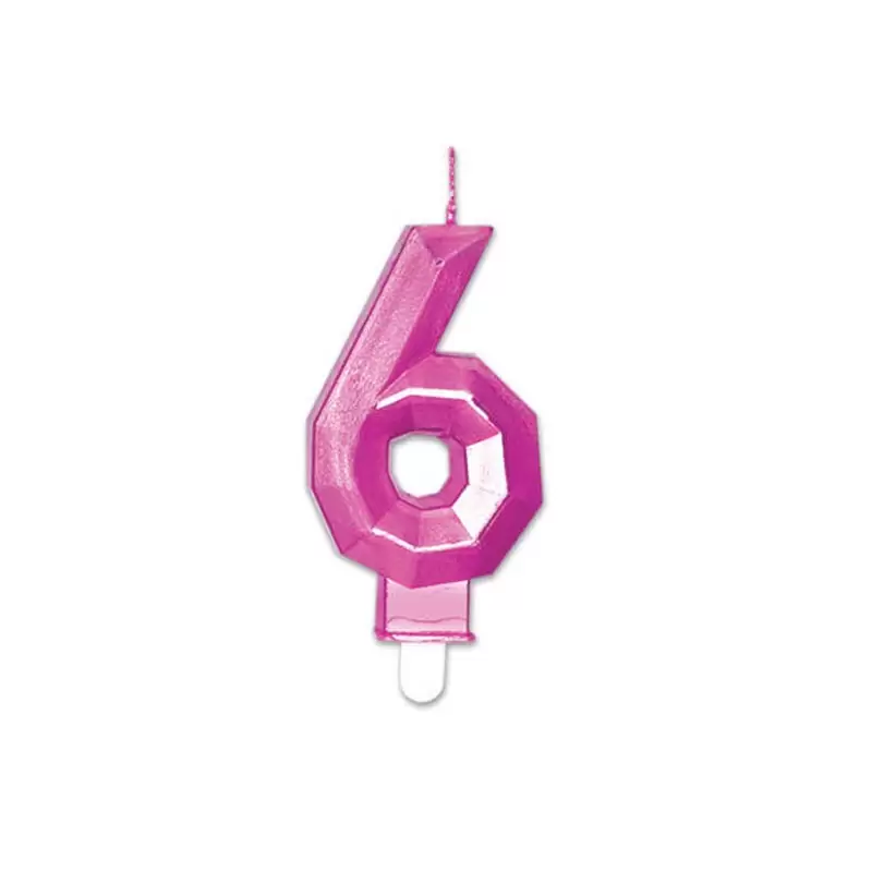 Candelina Diamant Fucsia Metal 9 cm numero 6 72886