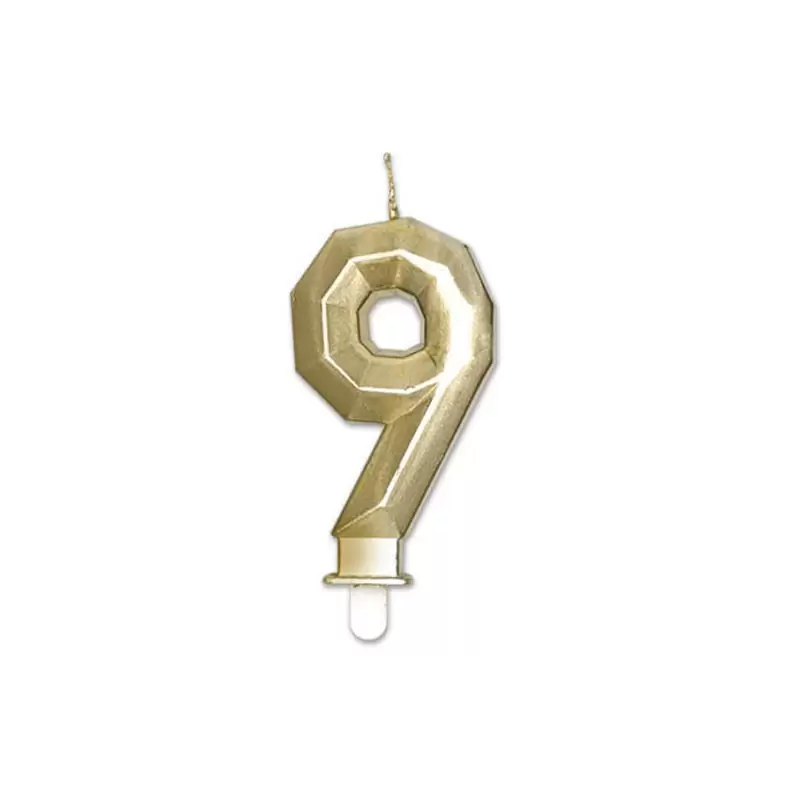 Candelina Diamant oro Metal 9 cm numero 9 72919