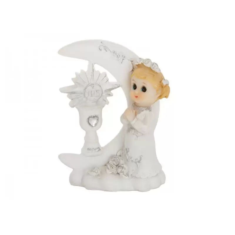 topper figura torta comunione per ragazze 9 cm bambina con luna KFF3D