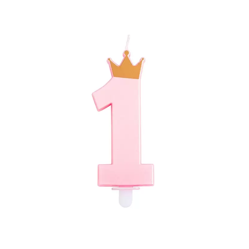 candelina 1 anno rosa con corona 9,5 cm 51861