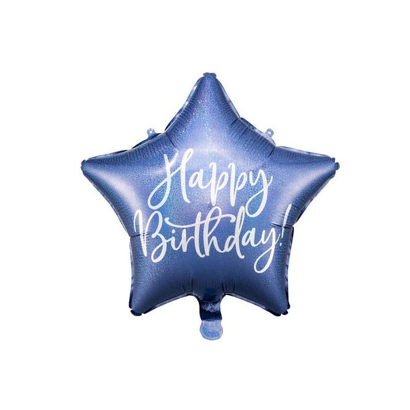 Palloncino foil Happy Birthday 40cm blu navy forma di stella FB93-074