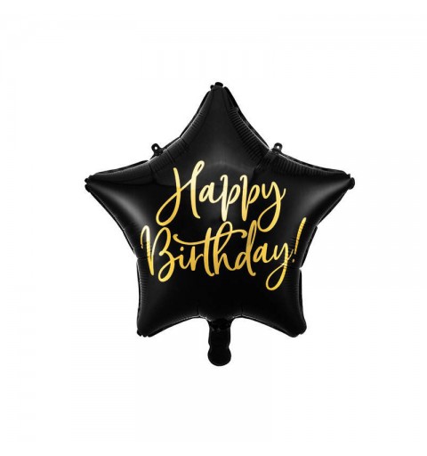 Palloncino foil Happy Birthday 40cm nero a forma di stella FB93-010
