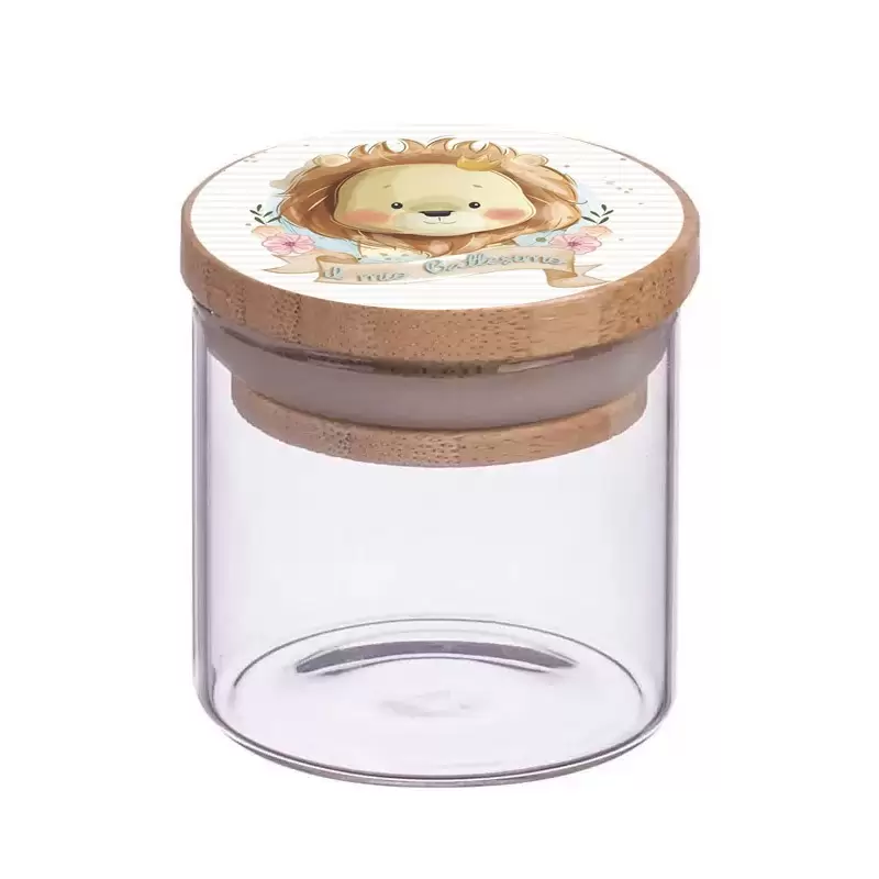 BARATTOLI BATTESIMO LION LEONCINO CON TAPPO IN BAMBOO - 10 PZ