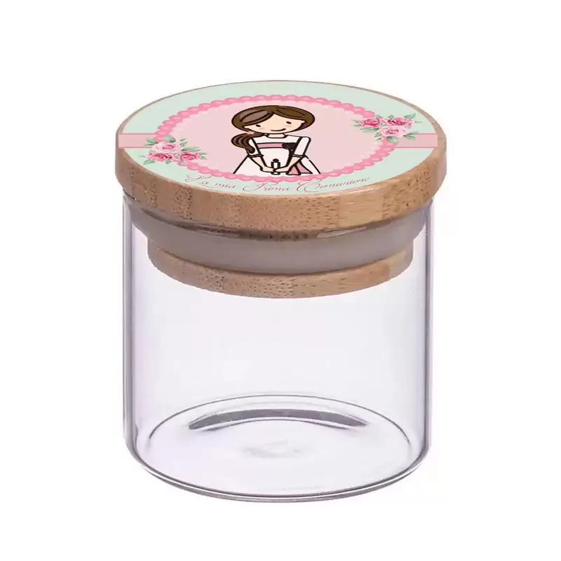 BARATTOLI PRIMA COMUNIONE BAMBINA FLORAL CON TAPPO IN BAMBOO - 10 PZ
