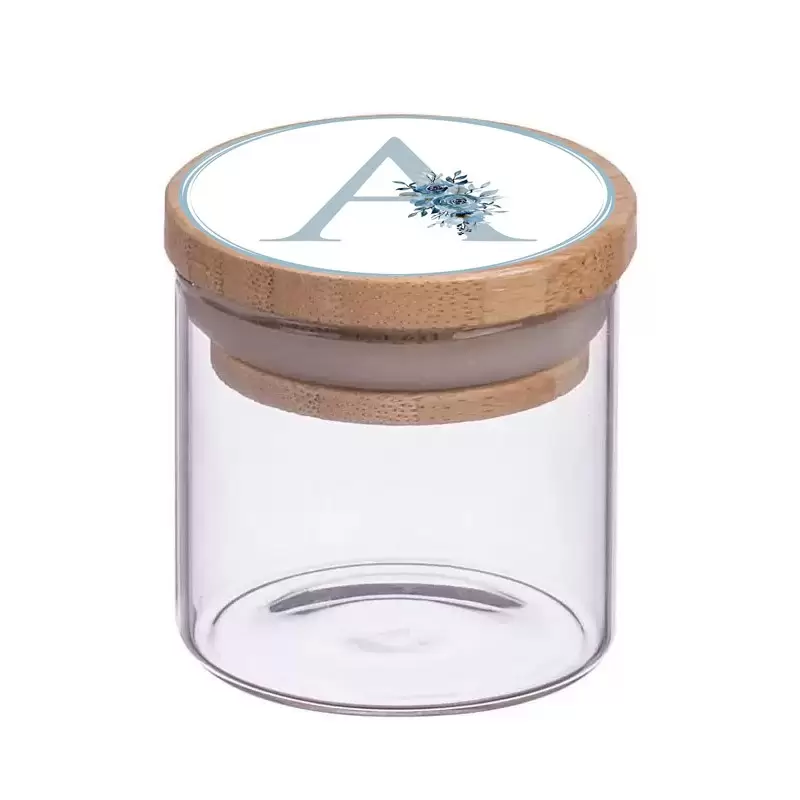 BARATTOLI LETTERA CELESTE FLORAL INIZIALE CON TAPPO IN BAMBOO - 10 PZ