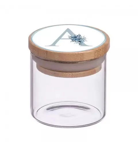 BARATTOLI LETTERA CELESTE FLORAL INIZIALE CON TAPPO IN BAMBOO - 10 PZ