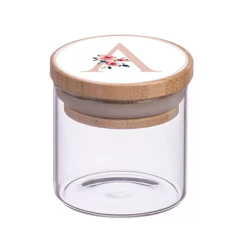 BARATTOLI LETTERA ROSA FLORAL INIZIALE CON TAPPO IN BAMBOO - 10 PZ