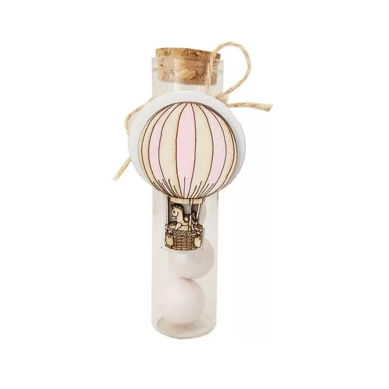 BOMBONIERE MONGOLFIERE ROSA CON PROVETTE - 24 PZ