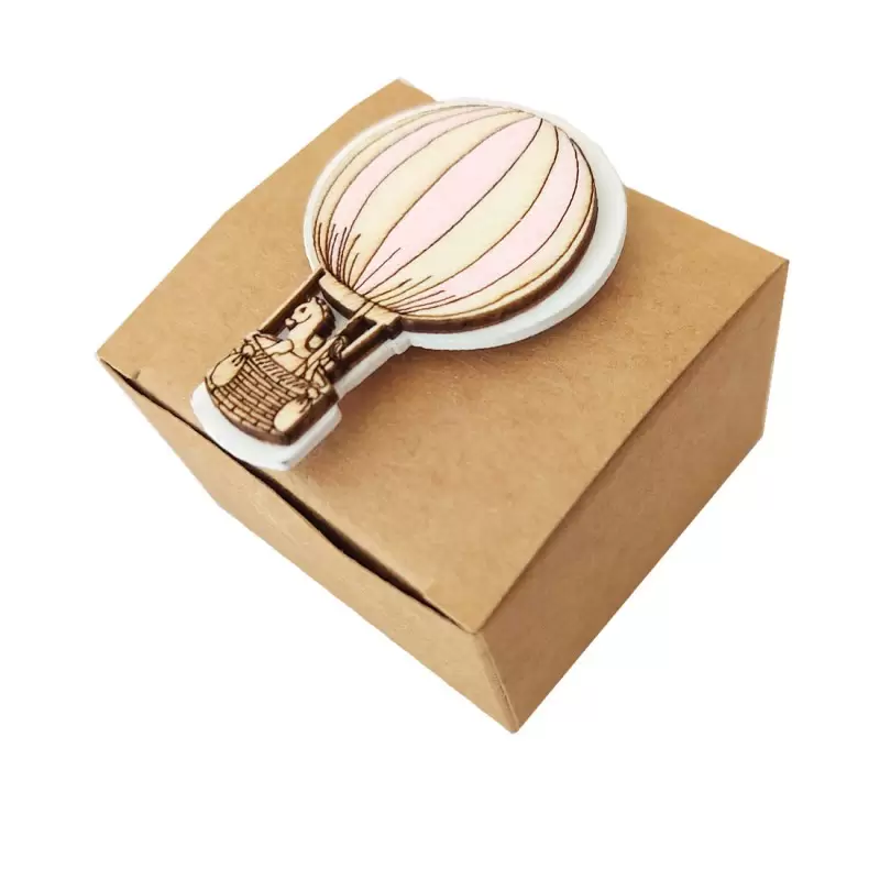 BOMBONIERE MONGOLFIERE ROSA CON SCATOLINE AVANA - 24 PZ