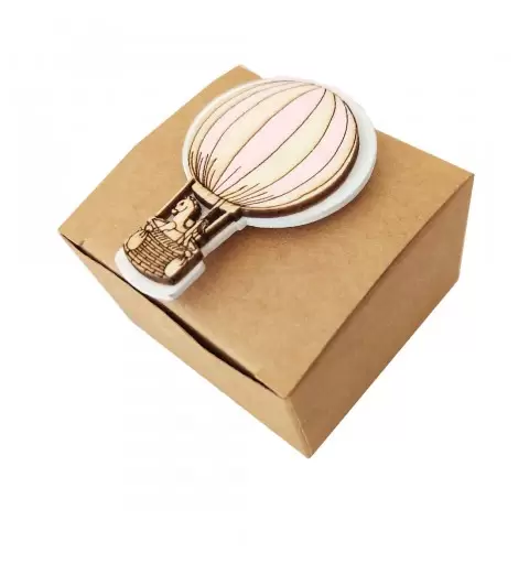 BOMBONIERE MONGOLFIERE ROSA CON SCATOLINE AVANA - 24 PZ