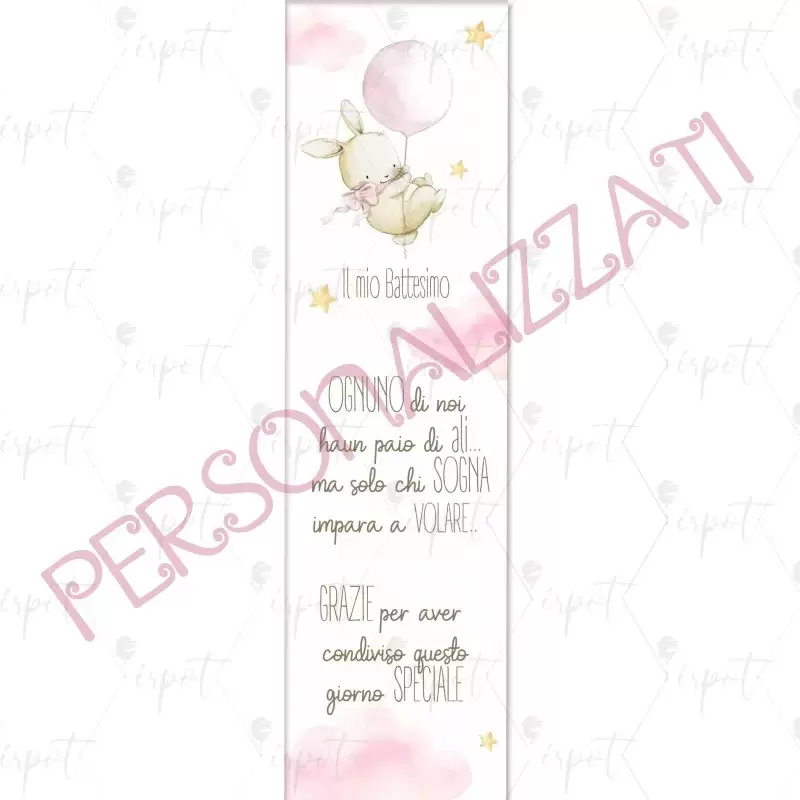 50 SEGNAPOSTO BATTESIMO ROSA CONIGLIETTA PERSONALIZZABILI