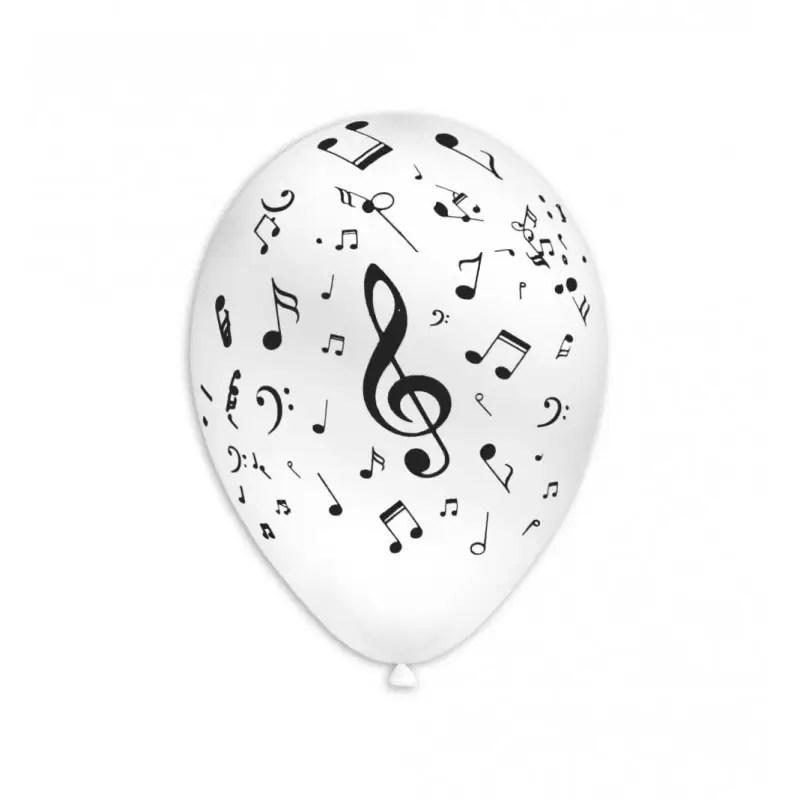 100 Palloncini 11/12 bianchi stampa nera  Note Musicali GSD110 GLO-66/10-15
