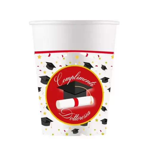 Bicchieri in carta complimenti dottoressa laurea 8 pz. BX36653