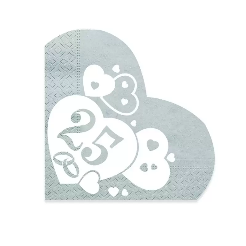 Tovaglioli nozze d\'argento 25 anni a cuore 20 pz. 61728