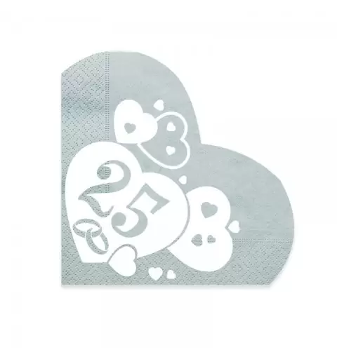Tovaglioli nozze d\'argento 25 anni a cuore 20 pz. 61728