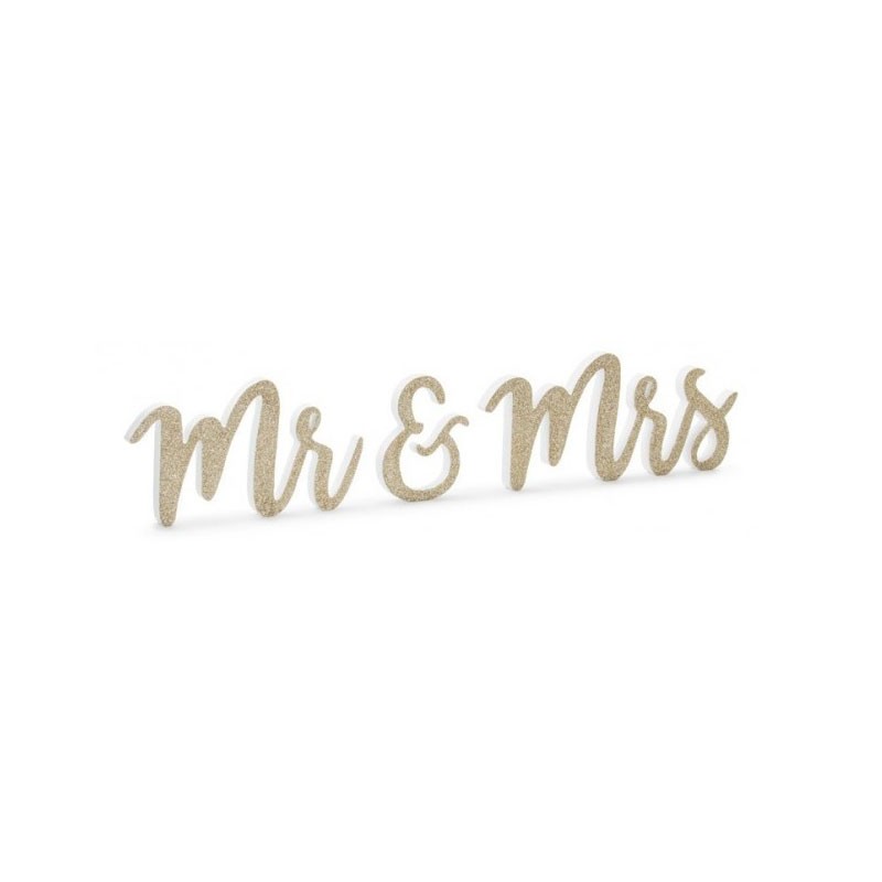 scritta in legno Mr & Mrs 50x10 cm glitter oro DN6-008-019B