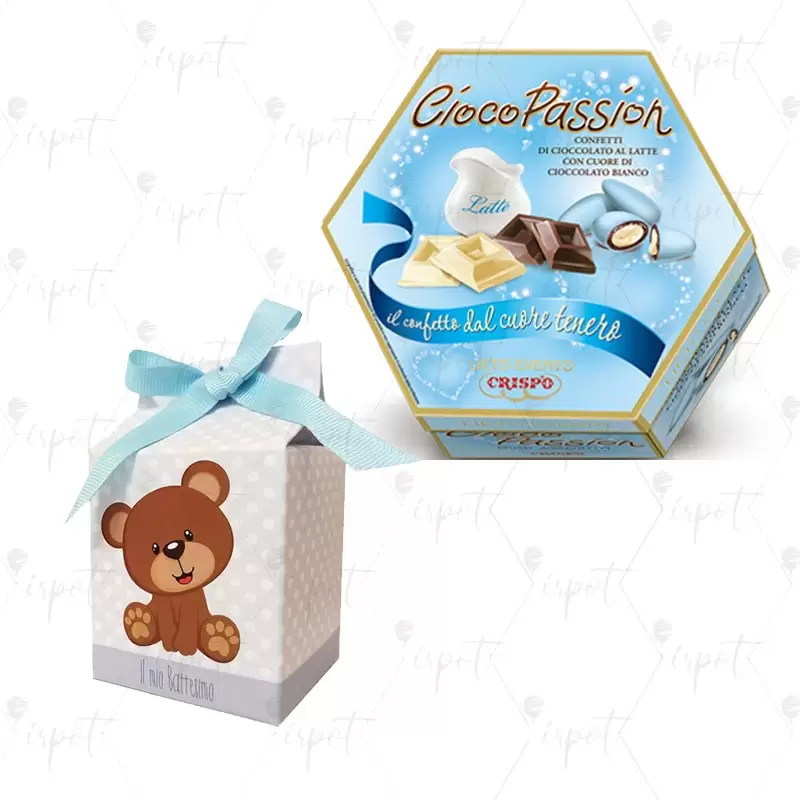 10 SCATOLINE ORSETTO BATTESIMO MILK CON CONFETTI CELESTI