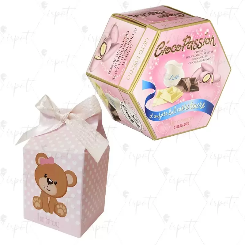 10 SCATOLINE ORSETTA BATTESIMO MILK CON CONFETTI ROSA