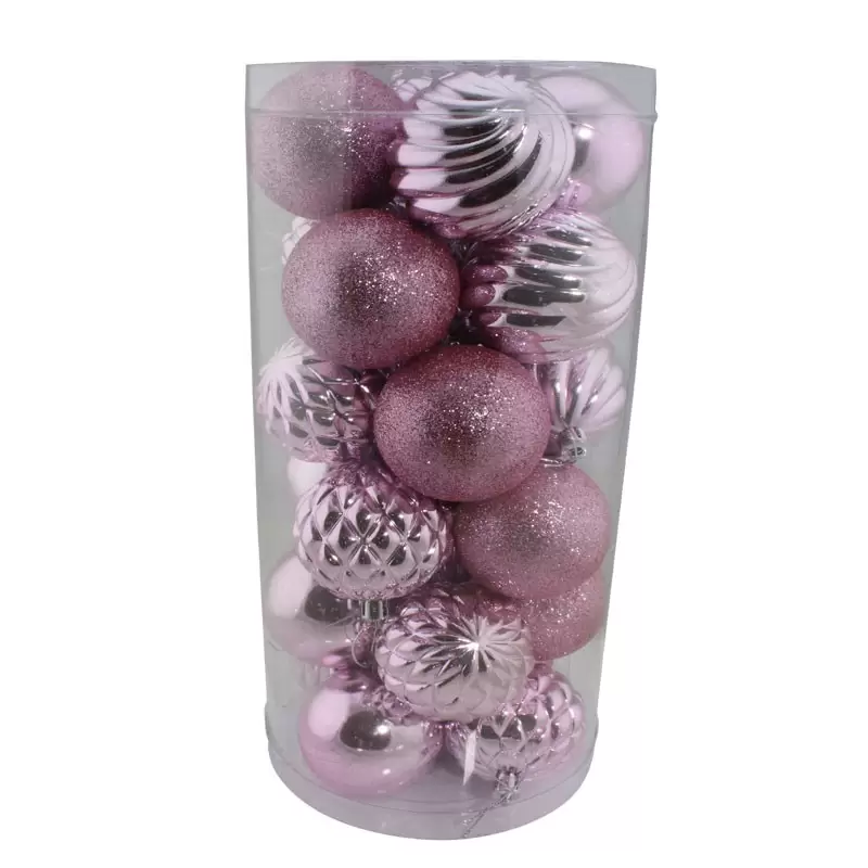 24 palline per albero di natale mix rosa 87339