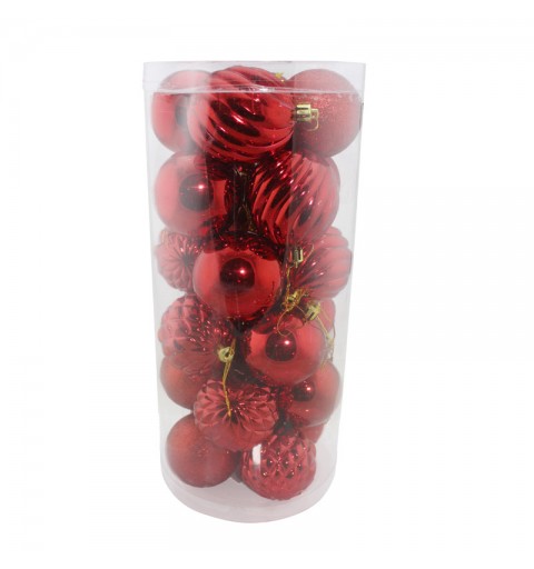 24 palline per albero di natale mix rosse 87309