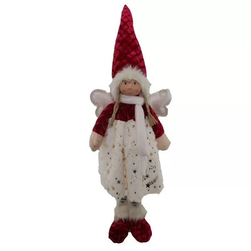 Bambolina fatina alzata in tessuto bianco rosso 60151 57 cm